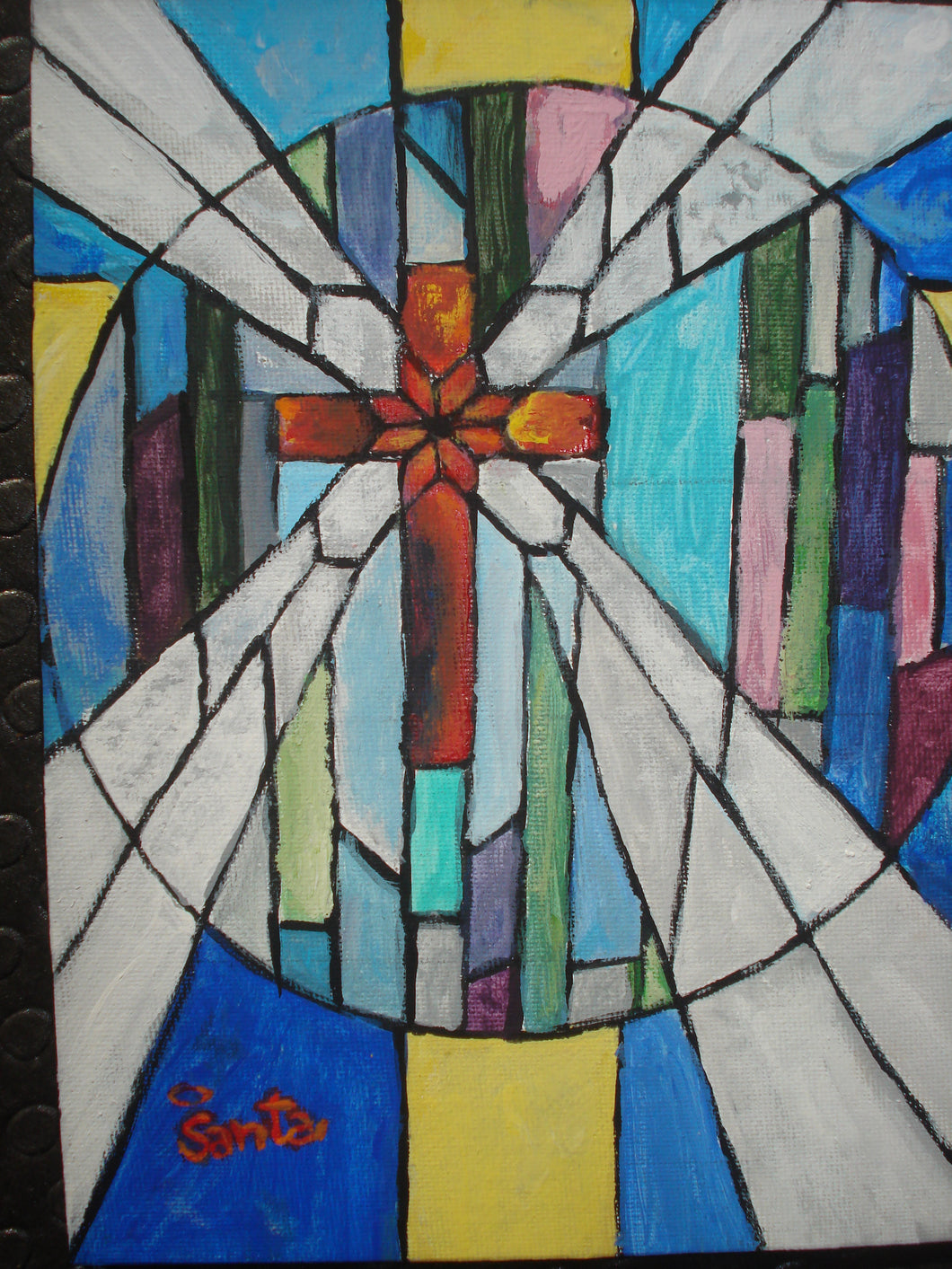 Stained Glass Painting of Cross
